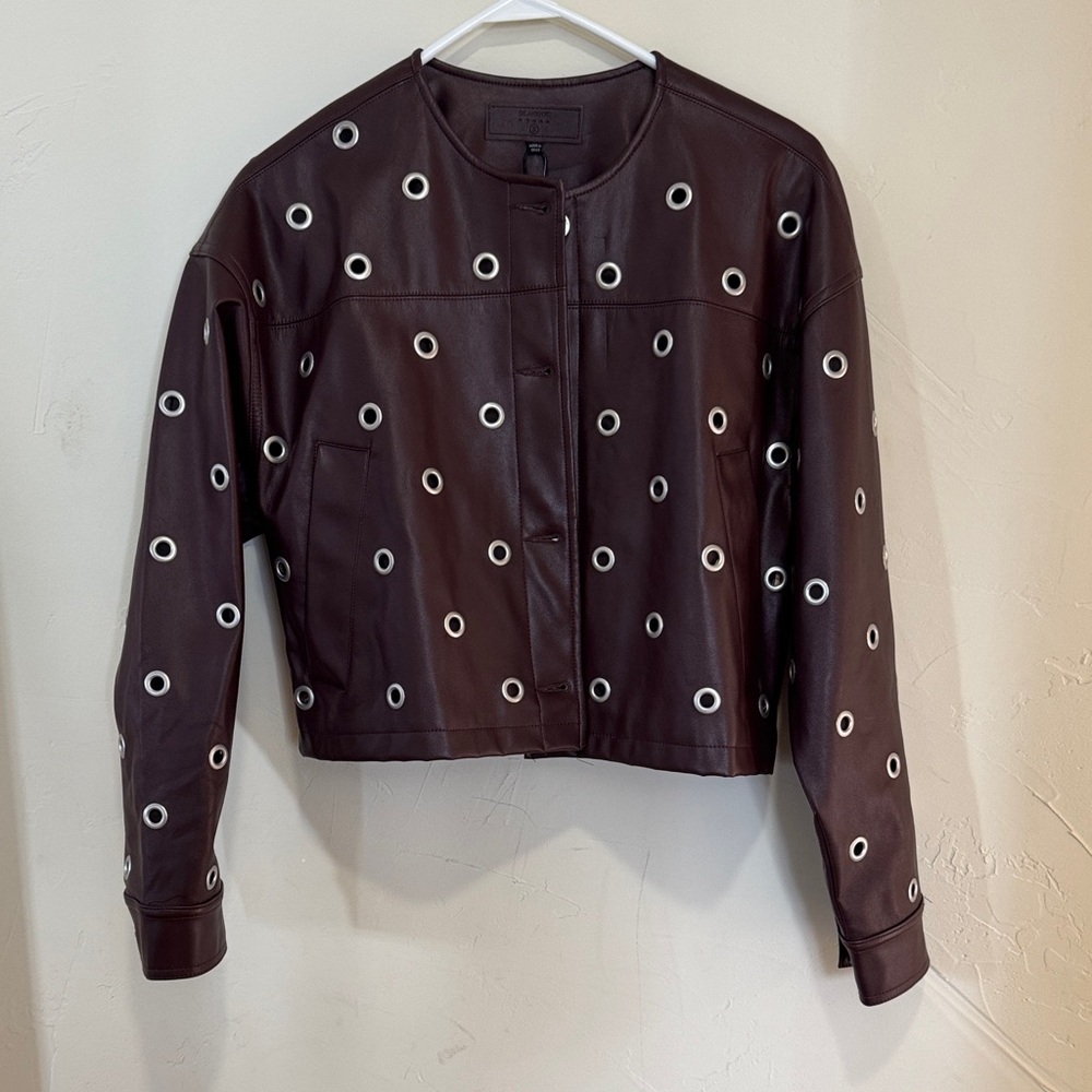 Anthropologie Dark Brown Leather Jacket with grommet accents